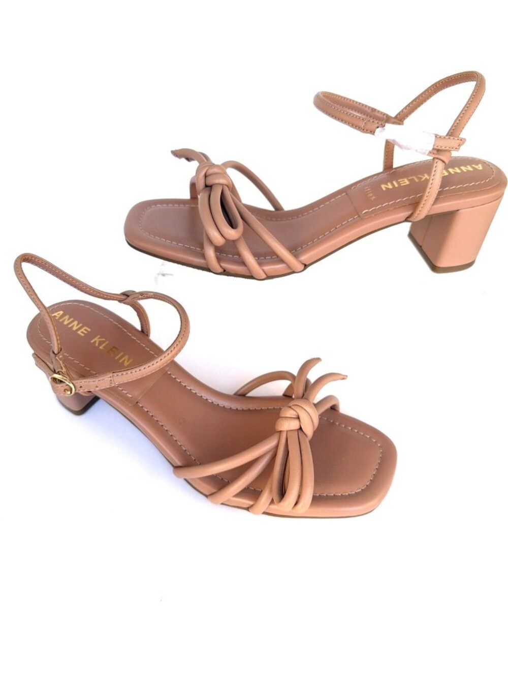 Anne Klein Strappy Tan Sandals Block Heel Strappy Shoes Women Size 8.5